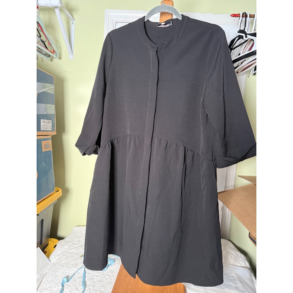 Tuckernuck Black Drop Waist Band Collar Button Front Dress Large 00793